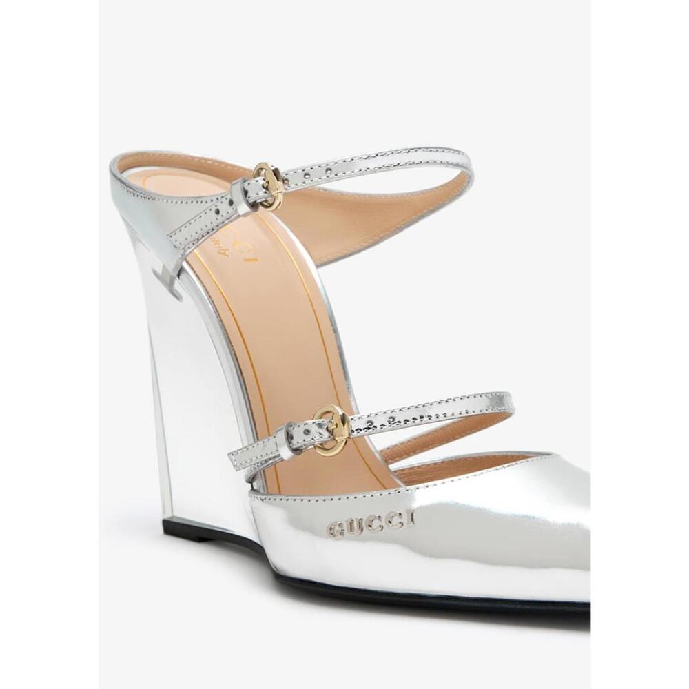 Gucci Logo Leather Wedge Mules SIZE 40 - Picture 3 of 4